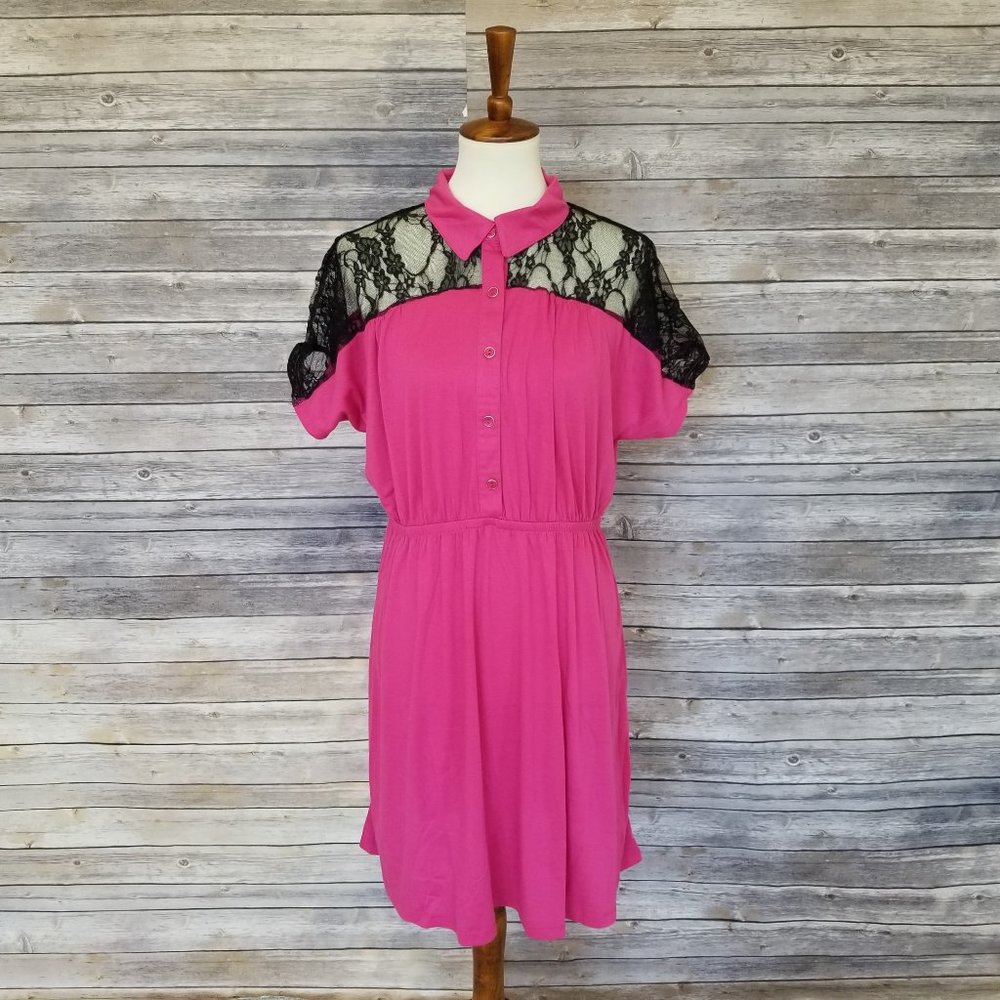 New LOVE DELIRIOUS black lace on shoulder dress